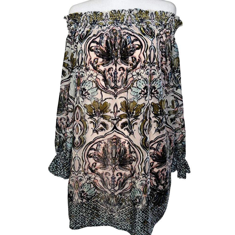The Room Ark & Co Womens Dress Large Tunic Floral Velvet Off Shoulder Lined NWT